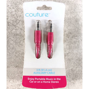 Couture Pink Auxiliary Cable 3 Ft (91.4 Cm) for Car and Home Stereo NEW SEALED